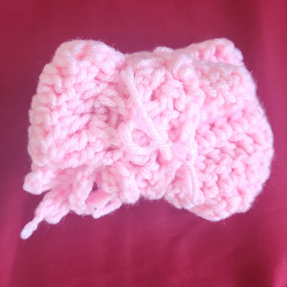Hand knitted set of baby hat and booties